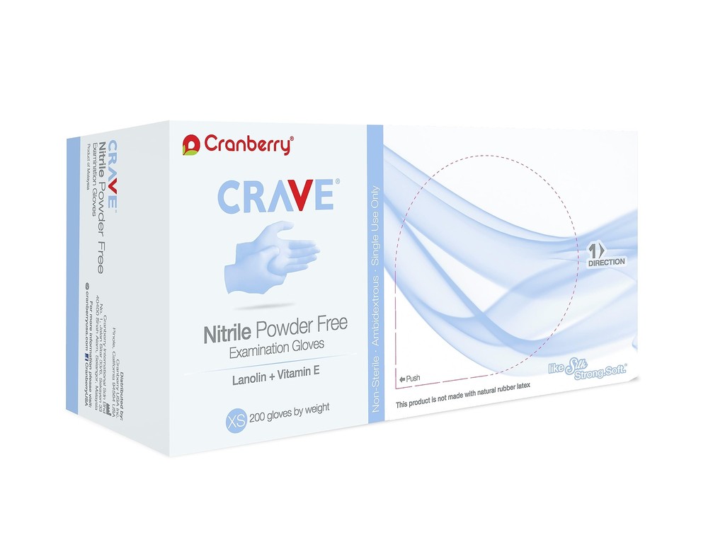Cranberry Cr3555 Crave Nitrile Powder Free Examination Glove Xsmall Blue pack O
