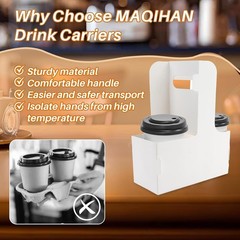 2 Cup Drink Carrier with Handle – 12Pcs Disposable Paper Cardboard Coffee Cup