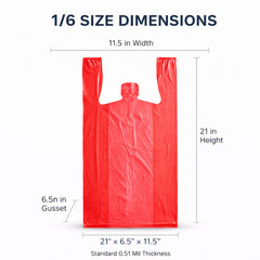 Bags 1/6 Large 21 x 6.5 x 11.5 Red T-Shirt Plastic Grocery Shopping Bags