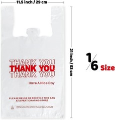 Bags 1/6 Large 21 x 6.5 x 11.5 “Thank You” T-Shirt Plastic Grocery Shopping Bags