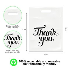 100 Pcs White 12×15″ Thank You Bags, Shopping 1 Count (Pack of 100),