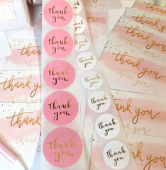 150 pcs Thank You Business Cards 3.5×2″, Thank You Stickers, Pink Gold