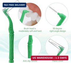 50Pcs Interdental Brushes, Green Soft Dental Brushes with Non-Slip Handle Angled