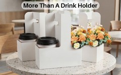2 Cup Drink Carrier with Handle – 12Pcs Disposable Paper Cardboard Coffee Cup