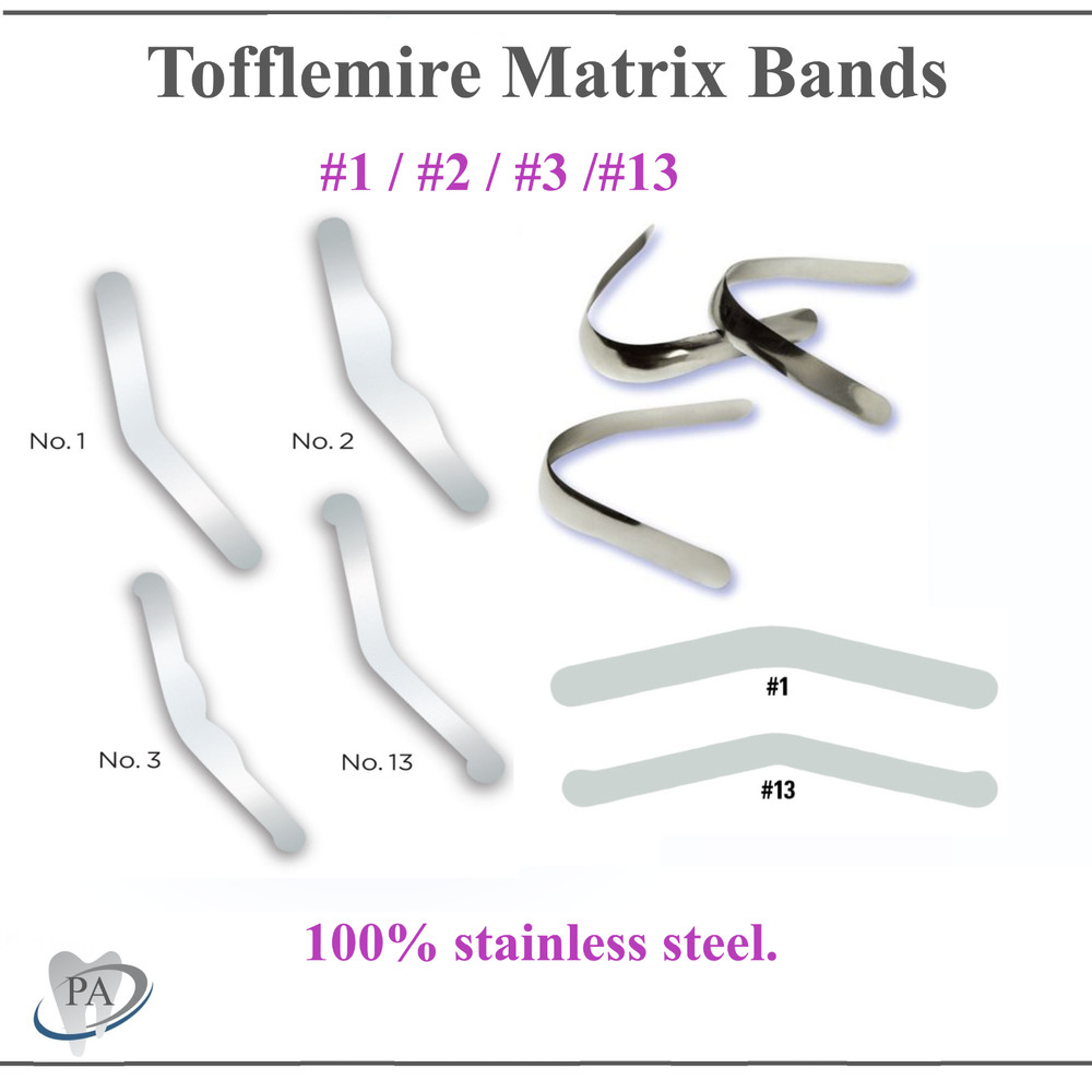 Dental Tofflemire Matrix Bands Stainless Steel #1 .001″ UltraThin, Soft, .0015″