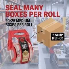 Heavy Duty Packing Tape with Dispenser (2 Pack) – 2.6 Mil Thick Clear Shippin…