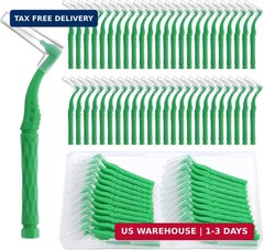 50Pcs Interdental Brushes, Green Soft Dental Brushes with Non-Slip Handle Angled
