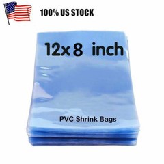 Clear Heat Shrink Film Wrap Bags PVC For Bottles Candles Jars 8×12 Inch USA