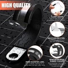 24PCS 1/2 Inch Stainless Steel Cable Clamps with Rubber Cushion Insulated Pipe C