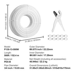 VEVOR 3/4” x 500ft White PEX-B Tubing/Pipe for Potable Water with Pipe Cutter