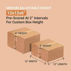 Multi-Depth Shipping Boxes Medium 12″L X 12″W X 6″H 25-Pack – Corrugated Cardboa