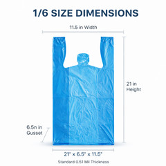 Large Blue Grocery Carryout T-Shirt Bags 1/6 21×6.5×11.5 0.51 Mil Unprinted