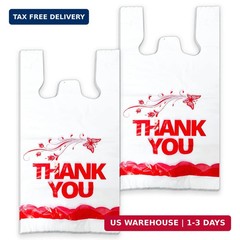 100 Pcs White Thank You Bags T Shirt Bags To Go Grocery Reusable Disposable FAST