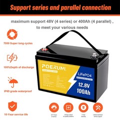 12V 100Ah LiFePO4 Lithium Battery Cycle Deep Built-in BMS for Solar RV Off-grid