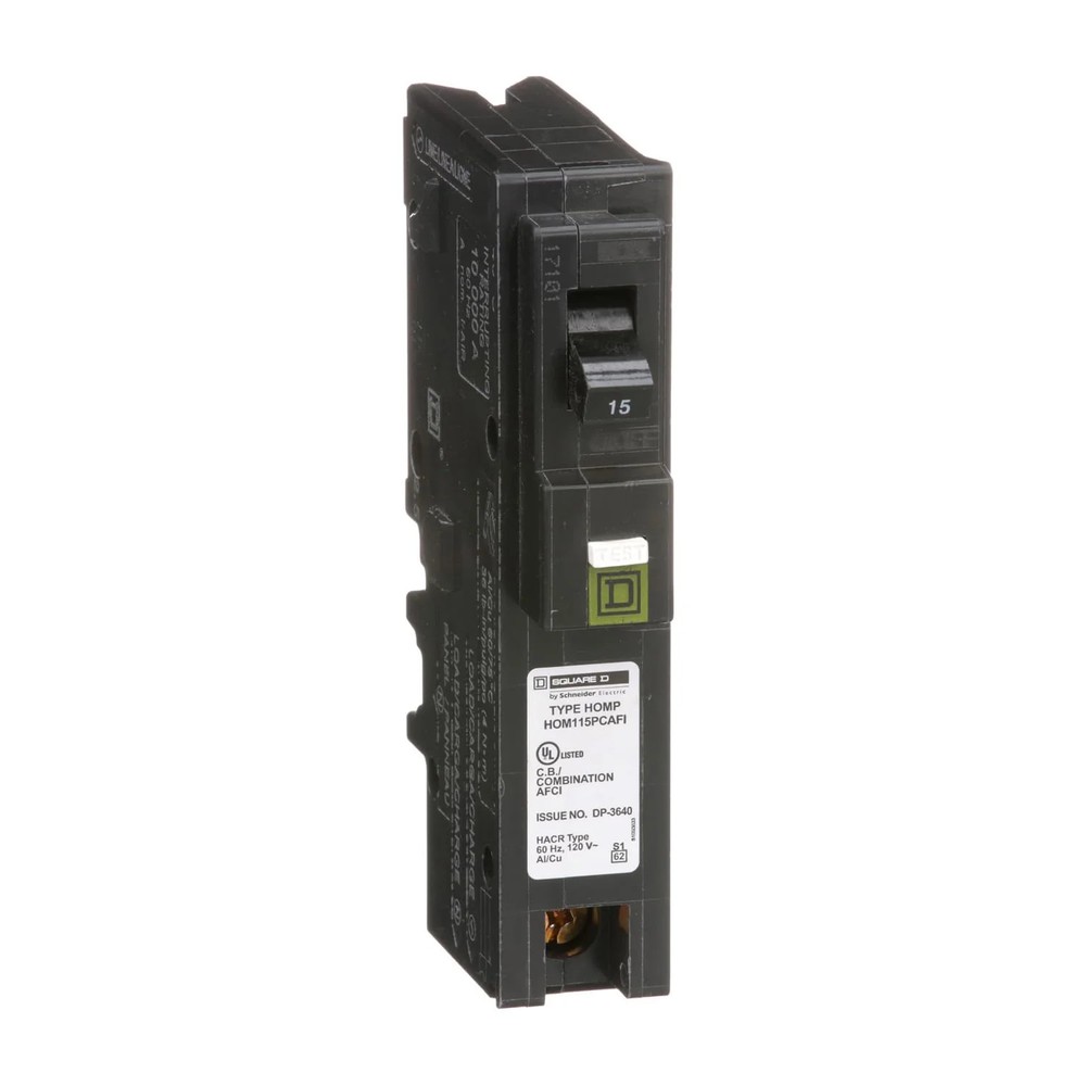Square D HOM115PCAFI 15-Amp 1-Pole Circuit Breaker 120V 10kAIC Type Homeline