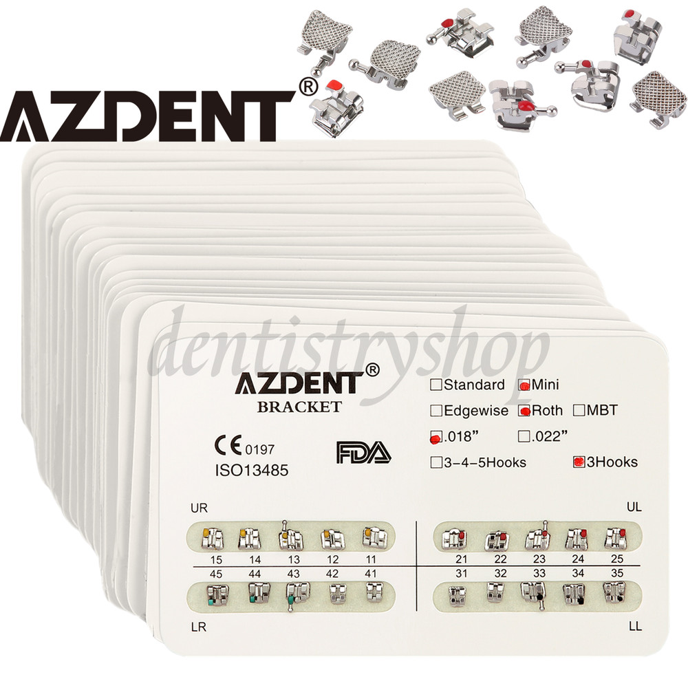 10Packs AZDENT Dental Brackets Mini/Standard MBT/Roth 022/018 Hooks 3 4 5