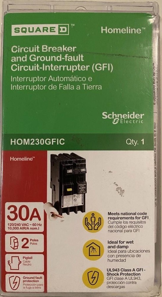 SQUARE D HOMELINE HOM230GFIC HOM230GFI 2-POLE 30A GFCI BREAKER NEW IN PACKAGE