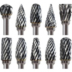 10pcs Carbide Burr Set 1/8″ Shank Rotary Tool Rasp Bits for Metal Wood – NEW