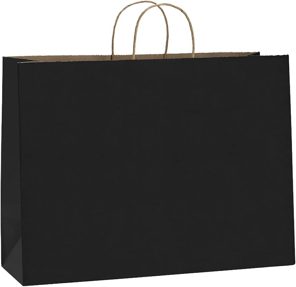 Paper Shopping Bags 250 Black Kraft 16″ x 6 x 12″ Retail Merchandise Handles