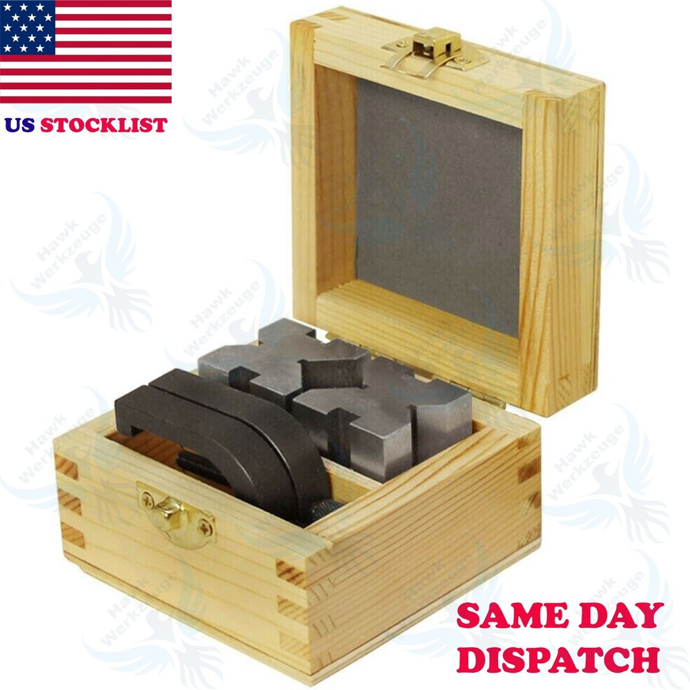 1 5/8″ x 1 1/4″ x 1 1/4″ V Block and Clamp Set Hardened Steel 90 Degree