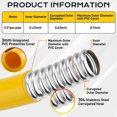 38FT 1/2″ CSST Gas Line 1/2In Natural Flexible Gas Line with 2 Male Adapter Fit