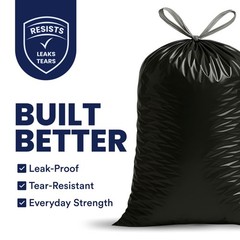 Plasticplace 13 Gallon Extra Tall Drawstring Kitchen Trash Bags Black 1.2 Mil
