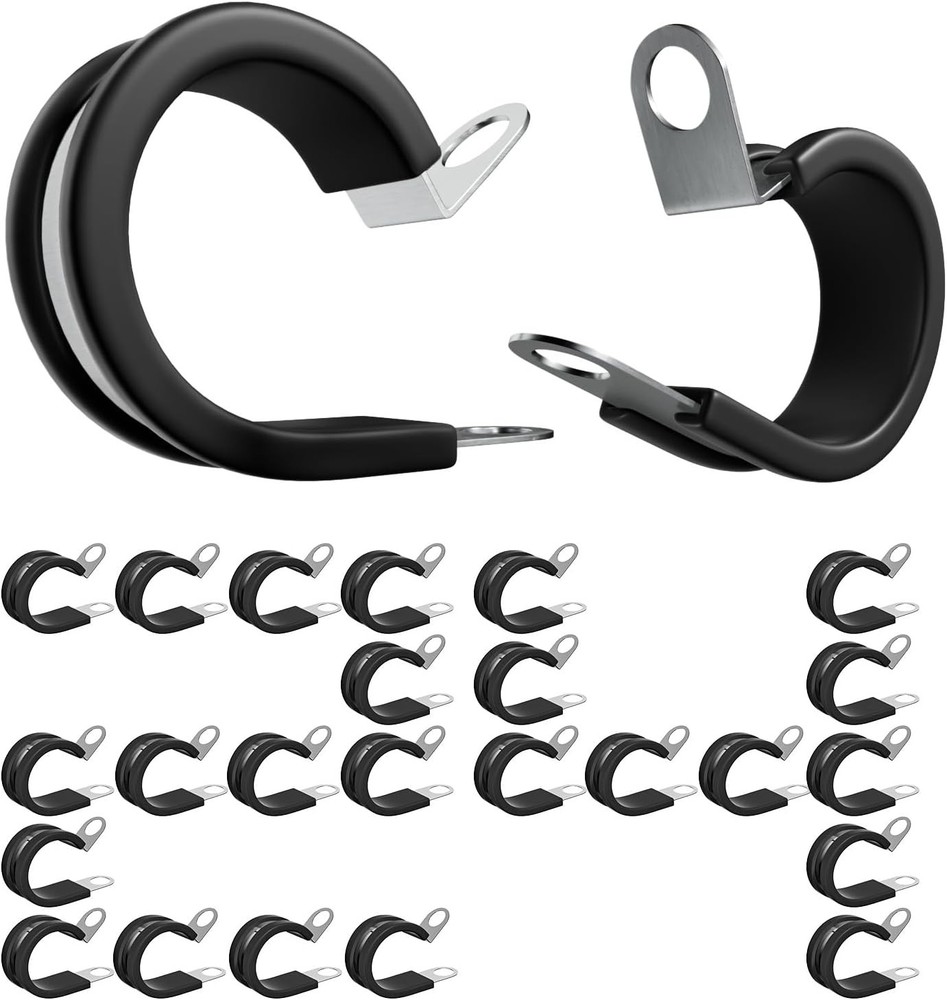 24PCS 1/2 Inch Stainless Steel Cable Clamps with Rubber Cushion Insulated Pipe C
