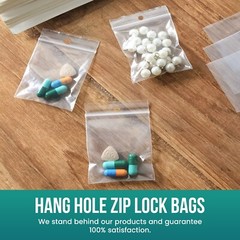 HANG HOLE HEAVY DUTY 4 Mil Clear Zip Seal Bags Reclosable Top Lock Plastic
