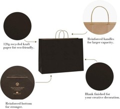 Paper Shopping Bags 250 Black Kraft 16″ x 6 x 12″ Retail Merchandise Handles