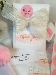 150 pcs Thank You Business Cards 3.5×2″, Thank You Stickers, Pink Gold