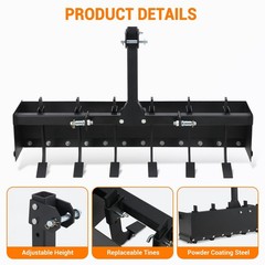 3 Point Hitch Powder Coated Steel 55″ Box Blade Scraper W/6 Shank For fit Cat 1