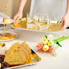 10 PCS Gold Rectangle Trays, Heavy Duty Disposable Paper Cardboard for Platters,