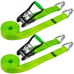 VULCAN High-Viz 2”x15′ Ratchet Straps, Wire J-Hooks, 3300 lbs. SWL, 2 Pack
