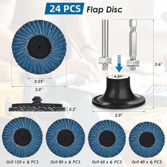 24Pcs 2 Inch Flap Disc Set with 1/4 Inch Shank for Metal Rust Removal