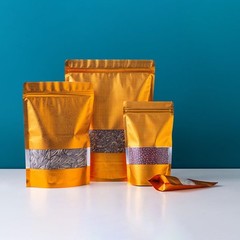 Foil Zip Lock Resealable Bags Stand Up Pouches Food Grade Heat Seal Window Gold