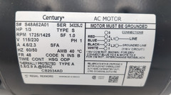 Century CB2034AD Carbonator Pump Motor 1/3HP 115/230V 1725/1425 RPM CW/CCW