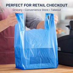 Large Blue Grocery Carryout T-Shirt Bags 1/6 21×6.5×11.5 0.51 Mil Unprinted
