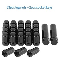 1/2-20 Acorn Lug Nuts Black Set 23 pc 6 Spline Closed End Fit Aftermarket Wheels