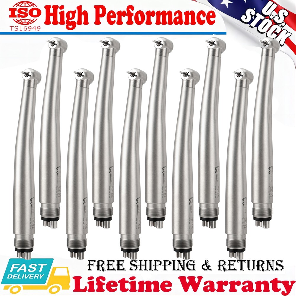 10x Triple Water Spray Dental High Speed Handpiece Push Button 4 Holes Autochuck
