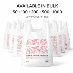 Bags 1/6 Large 21 x 6.5 x 11.5 THANK YOU T-Shirt Plastic Grocery Shopping Bags