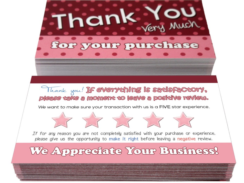 for eBay Seller Thank You For Your Purchase Cards Notes Pink Set 50 250 500 1000