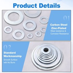 5Pcs 1-1/8″ Carbon Steel SAE Flat Washers 1.26″ x 2.25″ x 0.11″ Silver Tone