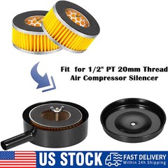 1/2″ 20mm Thread Air Compressor Intake Filter Muffler Silencer Black-Metal T5
