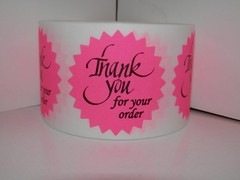 Thank You For Your Order Label 1.5″ Starburst fluorescent pink bkgd 250/rl