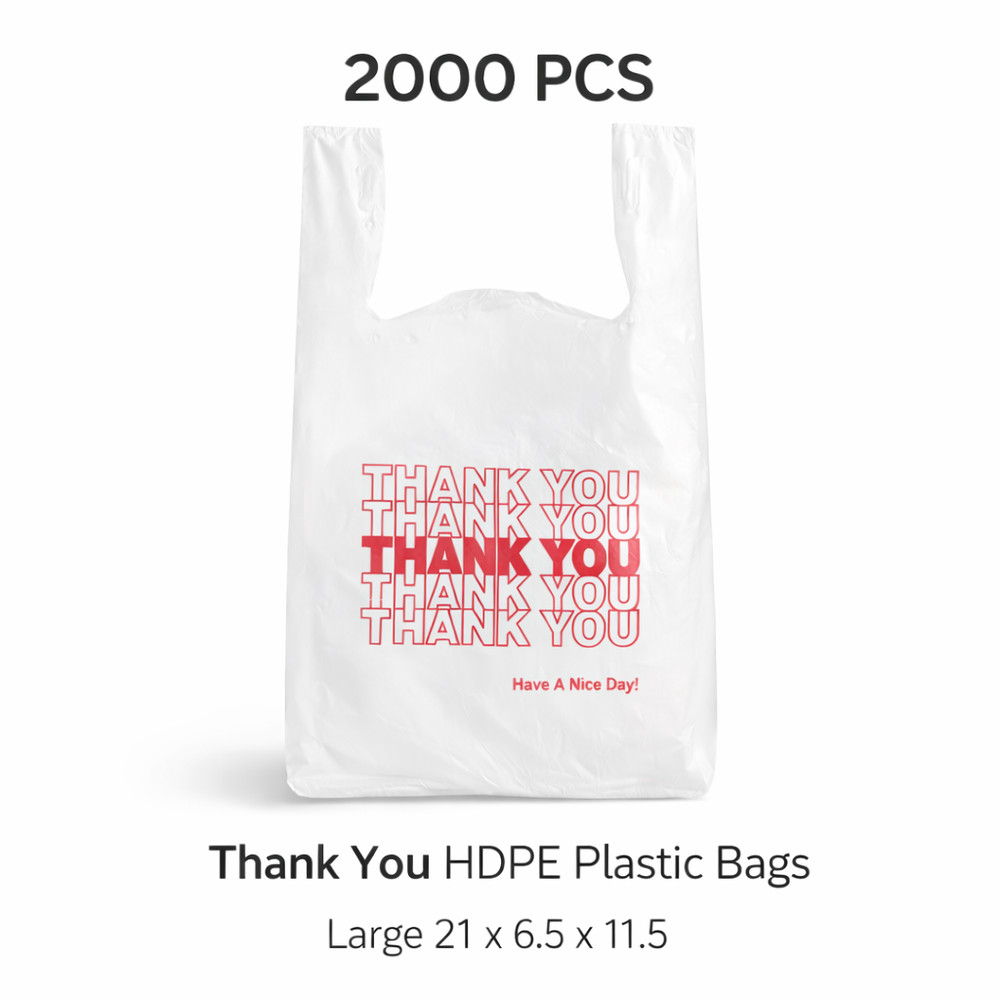 2000 Thank You T-Shirt Plastic Bags Large 21×6.5×11.5 Grocery Retail Store Bulk