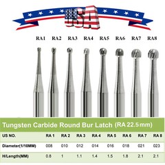 5 Pcs/Pack Dental RA Round Carbide Bur For Slow Speed Latch Type RA 1#-8# Choose