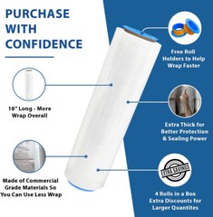 18″ x 1500′ 80 Gauge 4 Rolls Pallet Wrap Stretch Film Hand Shrink Wrap 1500FT