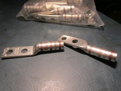 (2) Copper Comp. Lug 2 Hole #2 AWG 1/4″(6.4mm) Stud .63″(16mm) Hole Spacing