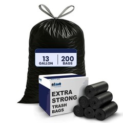 Plasticplace 13 Gallon Extra Tall Drawstring Kitchen Trash Bags Black 1.2 Mil