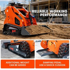 24HP Mini Skid Steer Tracked Loader 3-Pumps 2-Cylinder Gas Engine +3 Attachments